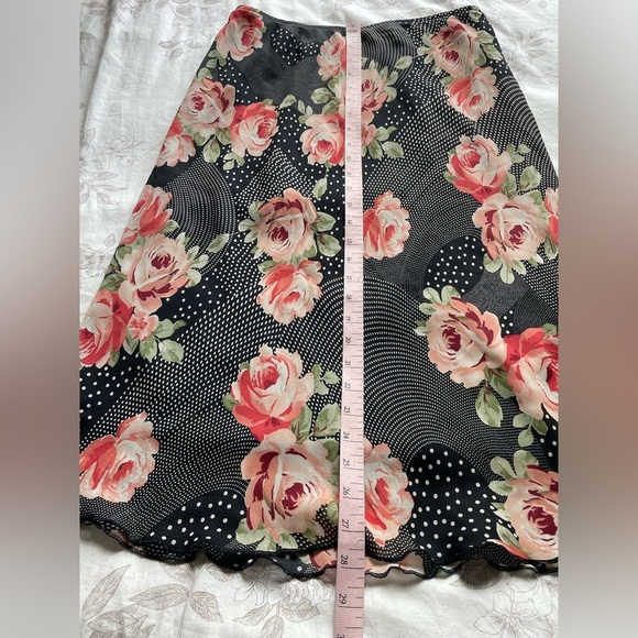 Vintage Pull On Black Patchwork Rose Polka Dot Slip Skirt 6 Romantic Fairycore - Picture 4 of 7